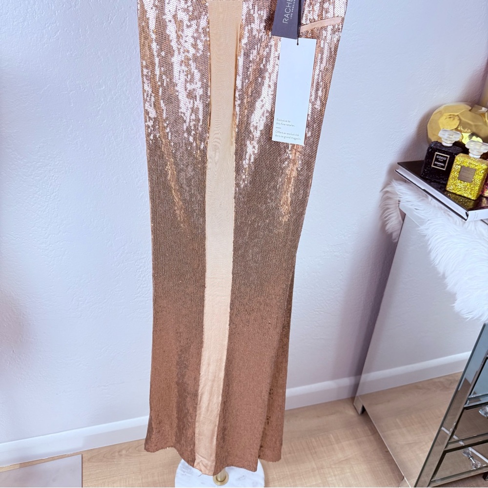 NWT Rachel Zoe Champagne Rose Gold Luxe Glam Sequin Side Stripe Trousers 8 - Picture 8 of 12